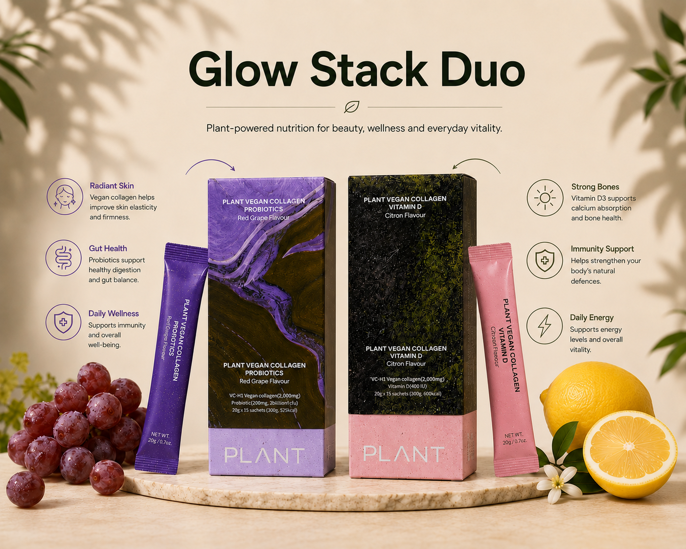 Glow Stack Duo - Vitamin D Collagen + Probiotics Collagen