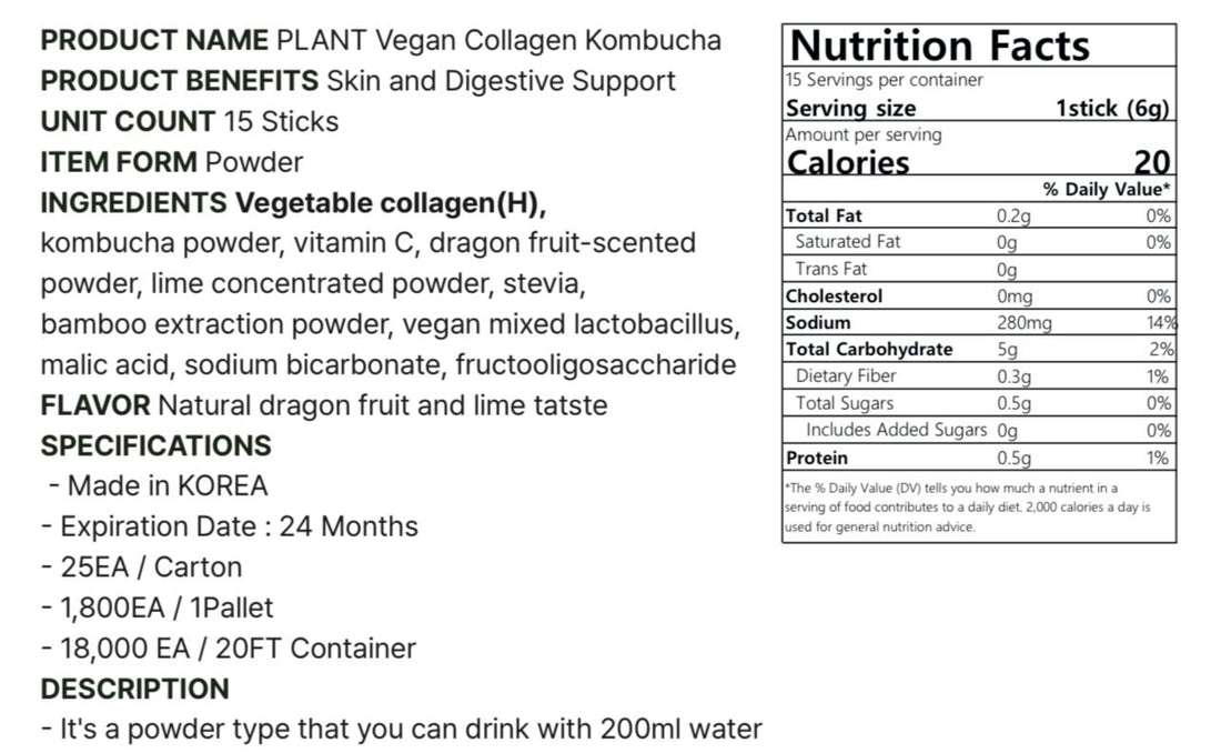 Kombucha Collagen Dragon Fruit & Lime Flavor- 15 Powder Sachets
